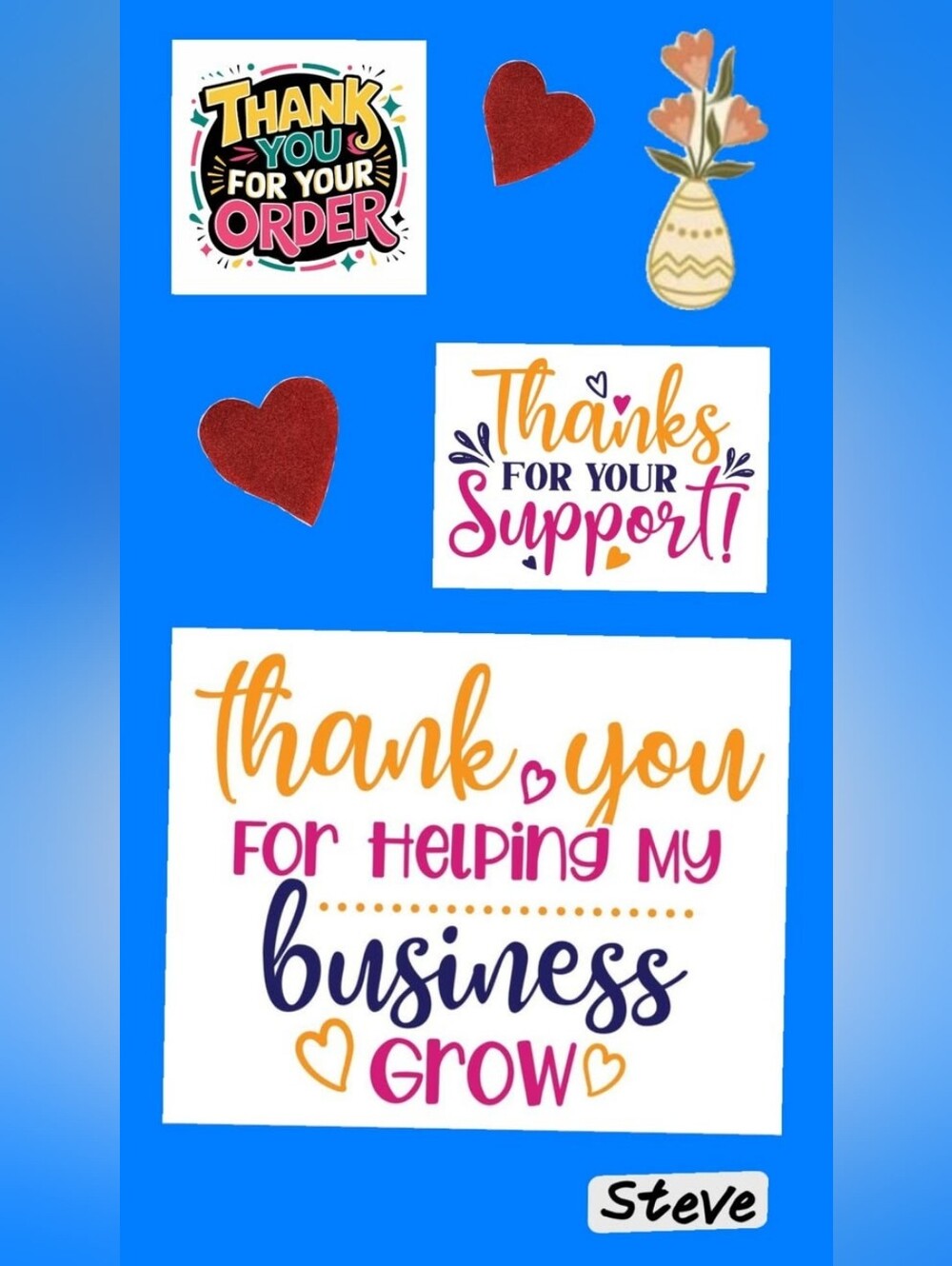 Thank You Business Support Sticker Sheet - Blue, White, Pink, Gold